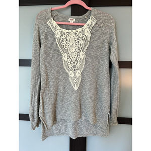 MOSSIMO SUPPLY CO Crewneck Gray Sweater White Lace Accent Women's Size M Medium